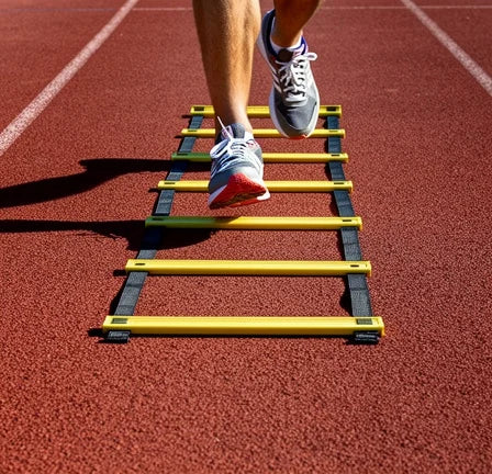 Agility ladder in use during a footwork drill