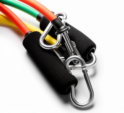 Resistance band handles linked together to stack resistance