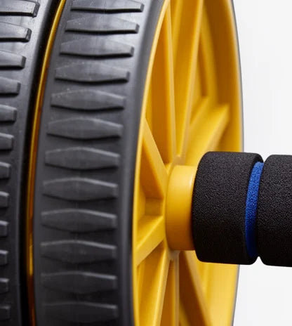 Close-up of the ab roller wheel tread and grip texture