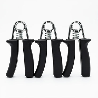 Set of 3 hand grip strengtheners standing in a row
