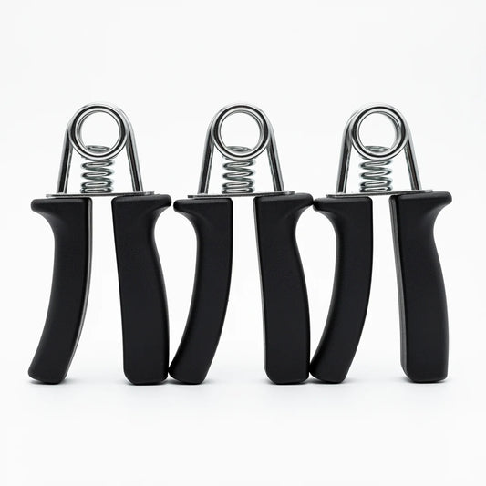 Set of 3 hand grip strengtheners standing in a row