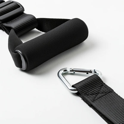 Close-up of a suspension strap foam handle and carabiner